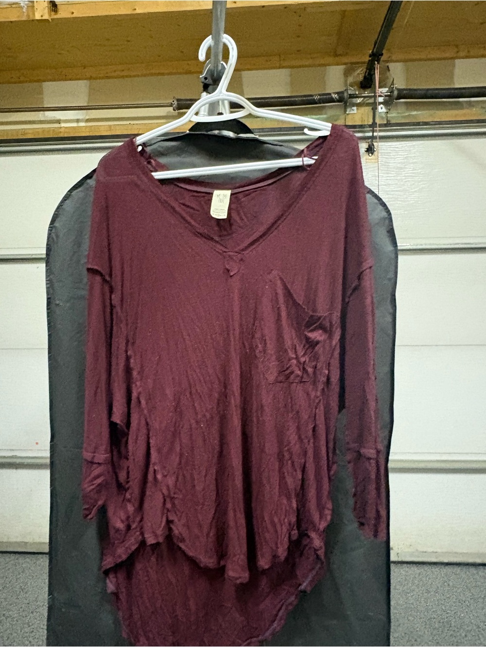 We The Free 3/4 Sleeve V-Neck Tunic Top - Burgundy
